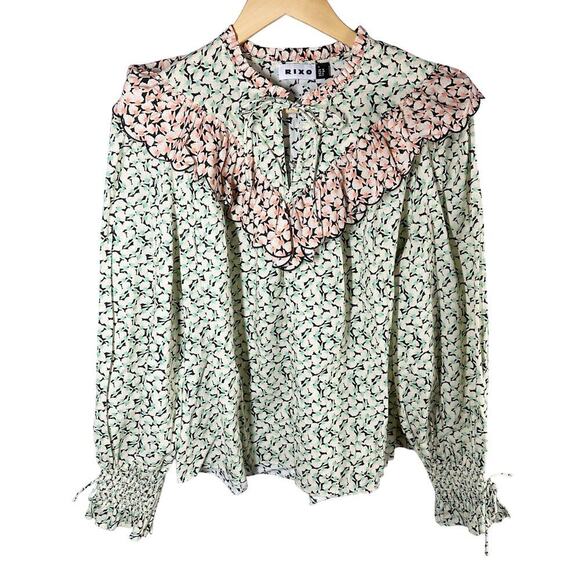 Rixo Danica Ruffled Printed Cotton Floral Blouse Size Small US 6 - Picture 2 of 13